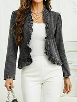 Retro Ruffle Art Casual Stylish Long Sleeve Denim Coat