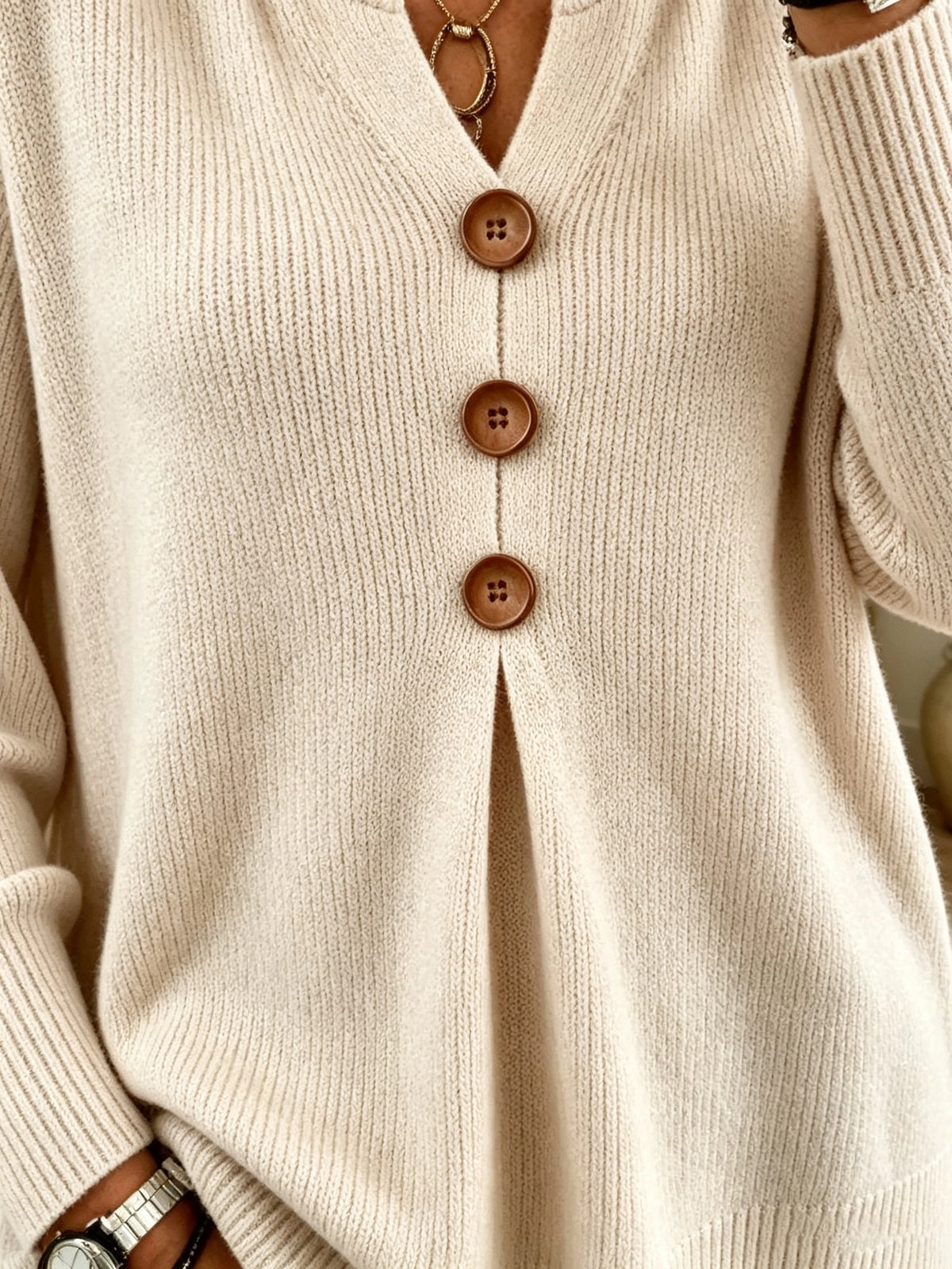 Women's Button-Front Ribbed Knit Sweater