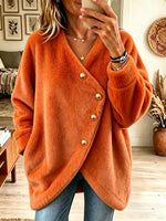 Women's Button Asymmetrical Wrap Fleece Cardigan