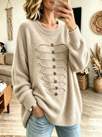 Women's Military Braided Frogs Crewneck Sweater