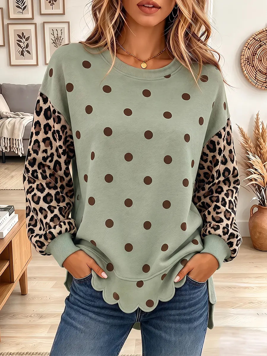 Vintage Elegant Leopard Wavy-edged Trim Sweatshirt