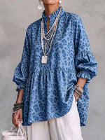 Retro Leopard Art Pattern Print Ruffle Casual Stylish Cotton Linen Shirt