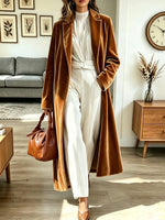 Retro Elegant Velvet Art Lapel Casual Stylish Long Sleeve Long Coat