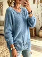 Women's Lace Trim Fuzzy Sweater