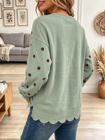 Vintage Elegant Polka-dot Wavy-edged Trim Sweatshirt