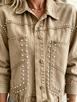 Women's Pearl Beaded Cropped Denim Jacket