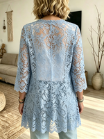 Women's Sheer Floral Lace Denim Cardigan