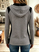 Women's Waffle Knit Colorblock Henley Hoodie