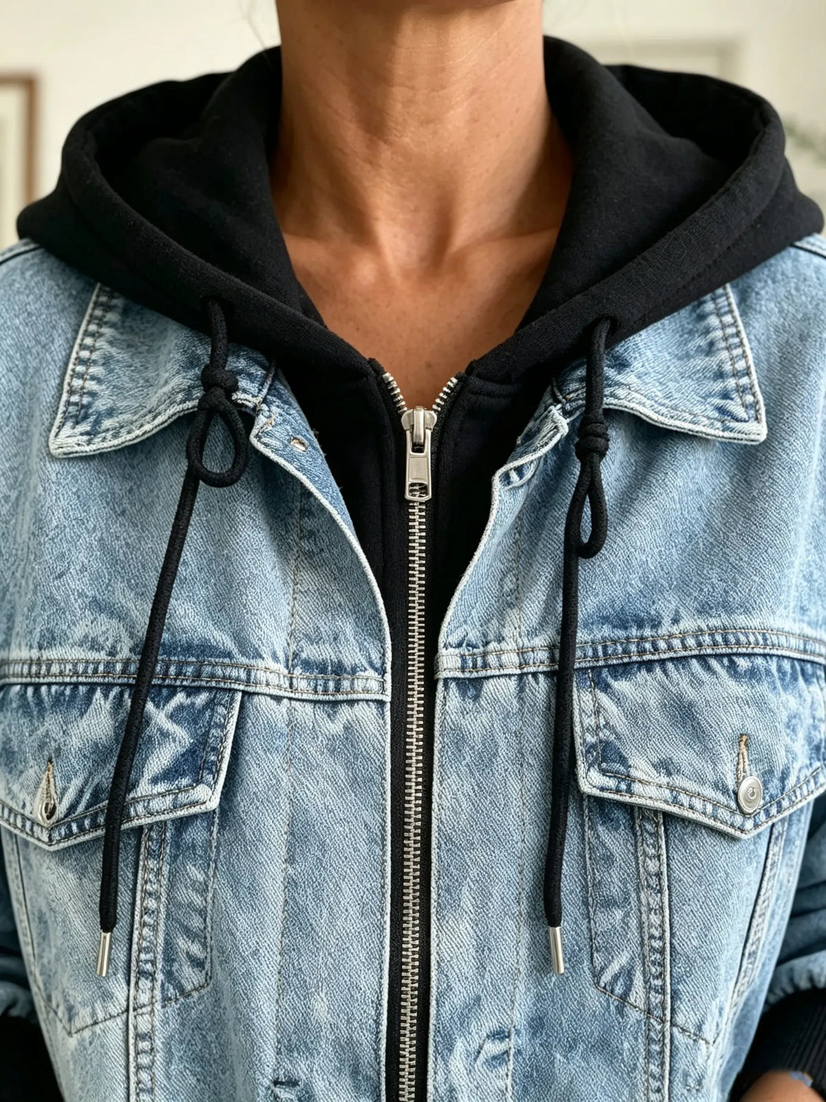 Women's Hooded Denim Bomber Jacket