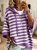 Retro Stripe Pattern Art Hooded Casual Stylish Knitted Top