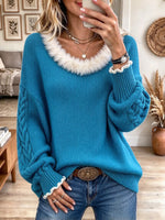Women's Elegant Fur Collar Sweater