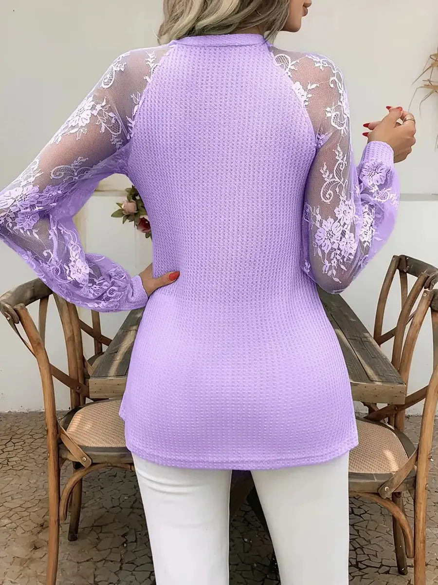 Retro Elegant Lace Floral Hollow Patchwork Long Sleeve Casual Stylish Shirt