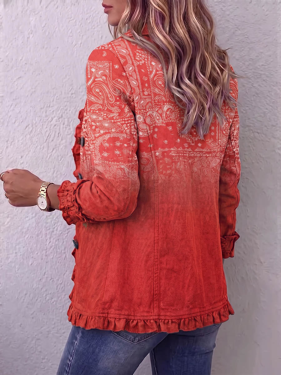 Vintage Elegant Pattern Patchwork Ruffled Jacket