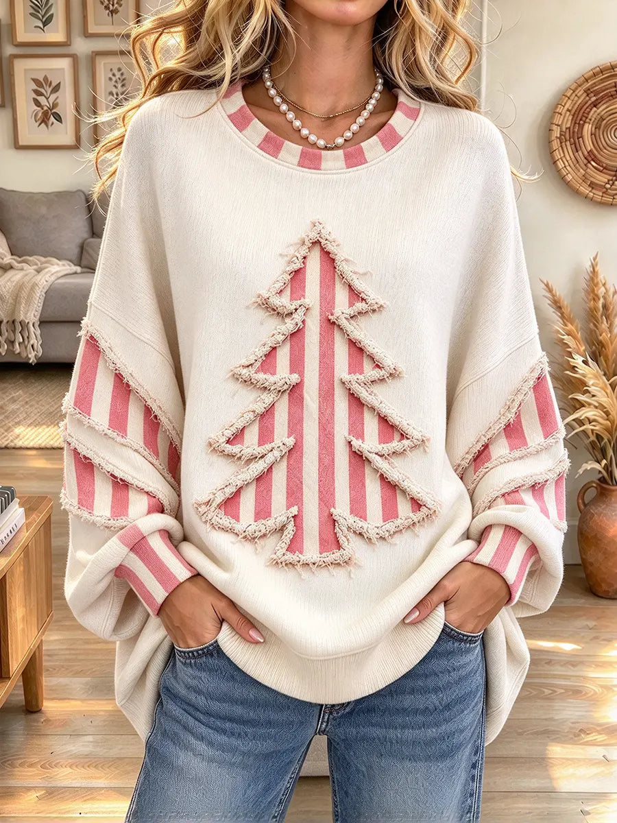 Women's Christmas Tree Print Long Sleeve Loose Casual Sweatshirt