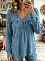 Women's Gathered Empire Waist V-Neck Knit Top