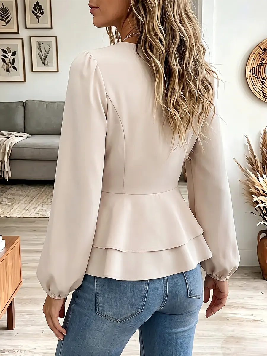 Women's Vintage Elegant Waist-cinching Puff Sleeves Buttons Shirt