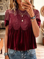 Vintage Elegant Velvet Patchwork Lace Shirt