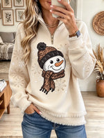 Women's Snowflake Snowman Print Half-Zip Sweatshirt