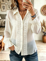 Vintage Elegant Cotton-linen Blend Patchwork Lace Shirt