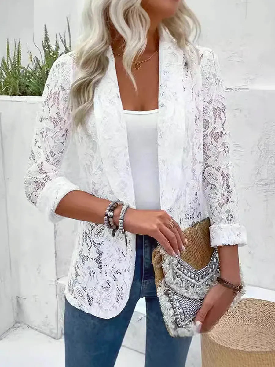 Retro Elegant Floral Lace Hollow Art Casual Stylish Long Sleeve Coat