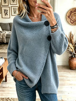 Women's Cowl Neck Oversized Knit Cardigan, Button Wrap Loose Long Sleeve Sweater Coat