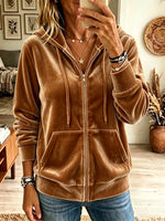 Women's Velvet Zip-Up Hooded Jacket