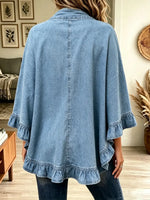 Retro lapel Ruffle Art Casual Stylish 3/4 Sleeve Denim Coat