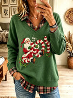 Women's Santa Candy Cane Layered Knit Sweater