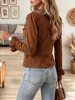 Vintage Elegant Leopard Print Patchwork Suede Jacket