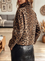 Vintage Elegant Leopard Print Asymmetrical Suede Jacket