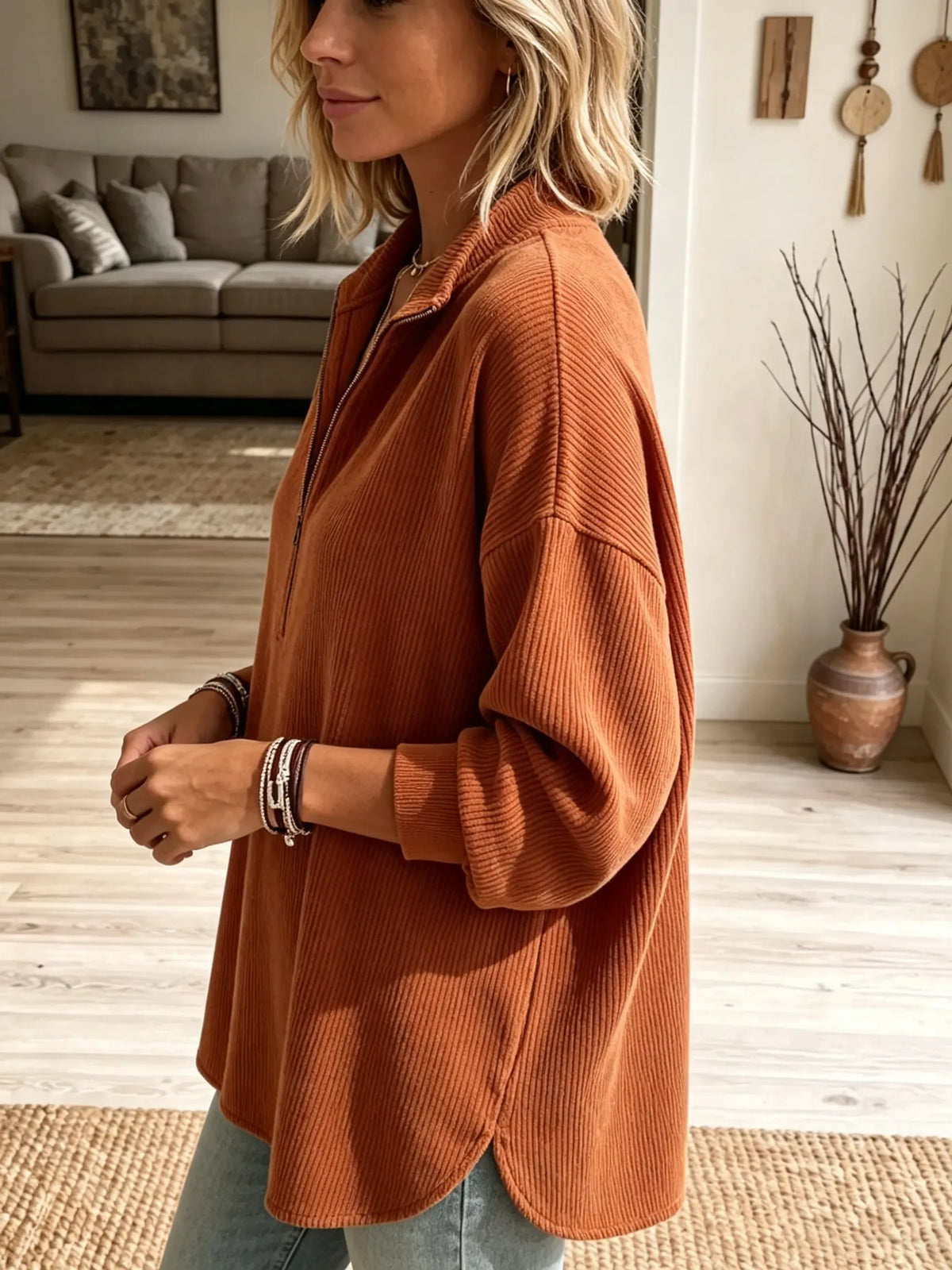 Women's Ribbed Corduroy Half-Zip Pullover