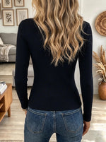 Women's Gold Button Ribbed Knit Top