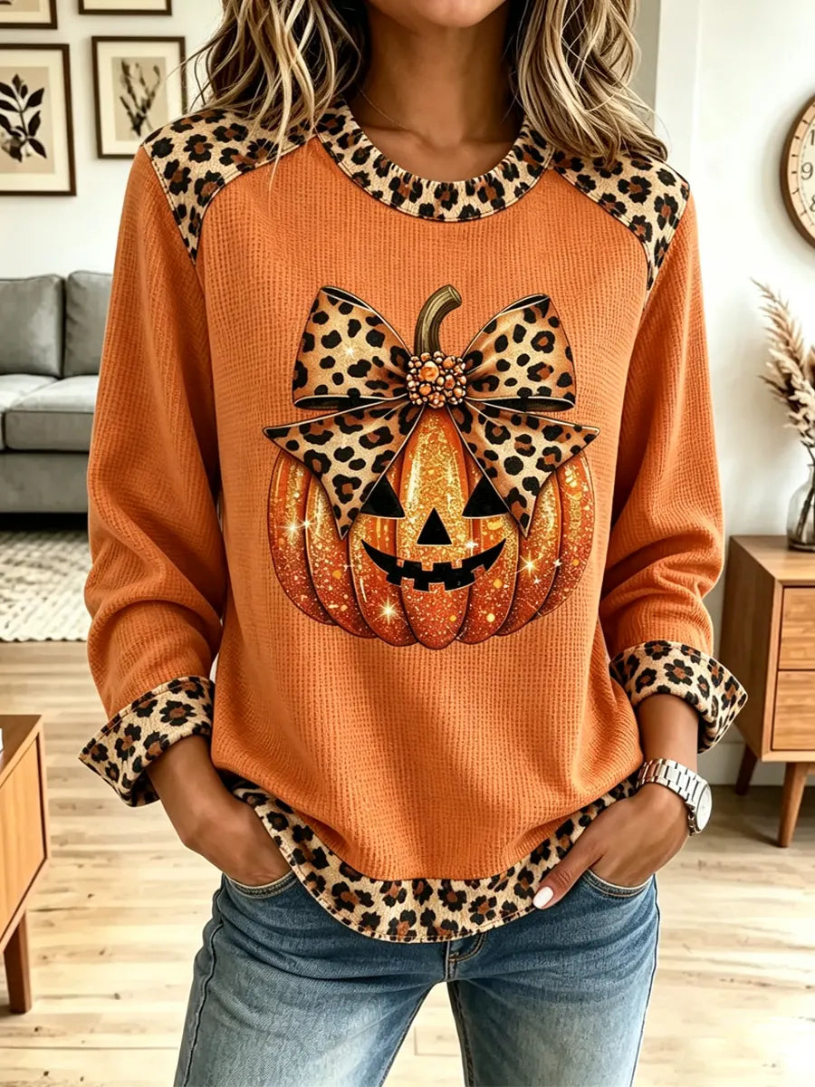 Vintage Pumpkin Halloween Pattern Art Casual Stylish Long Sleeve Sweatshirt