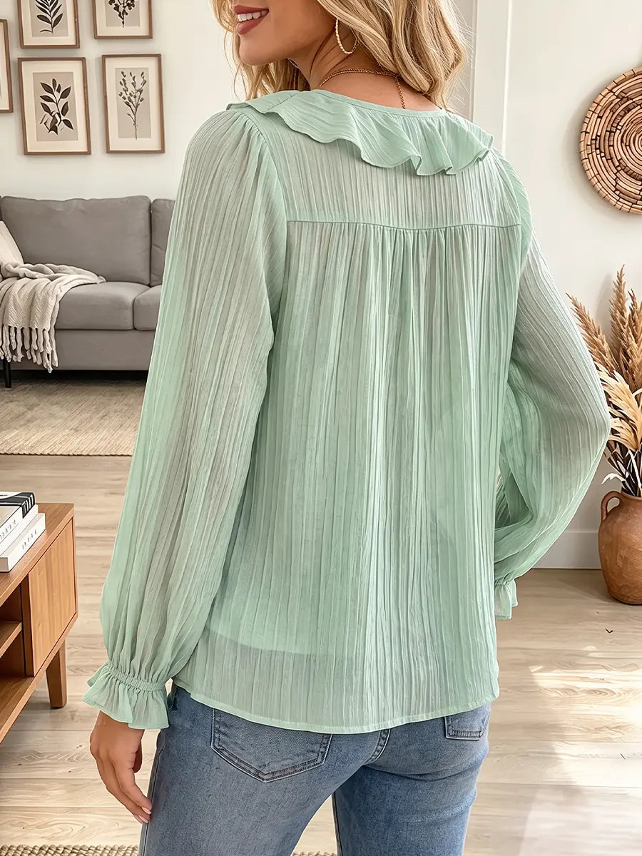 Vintage Elegant Cotton-linen Patchwork Ruffle Shirt