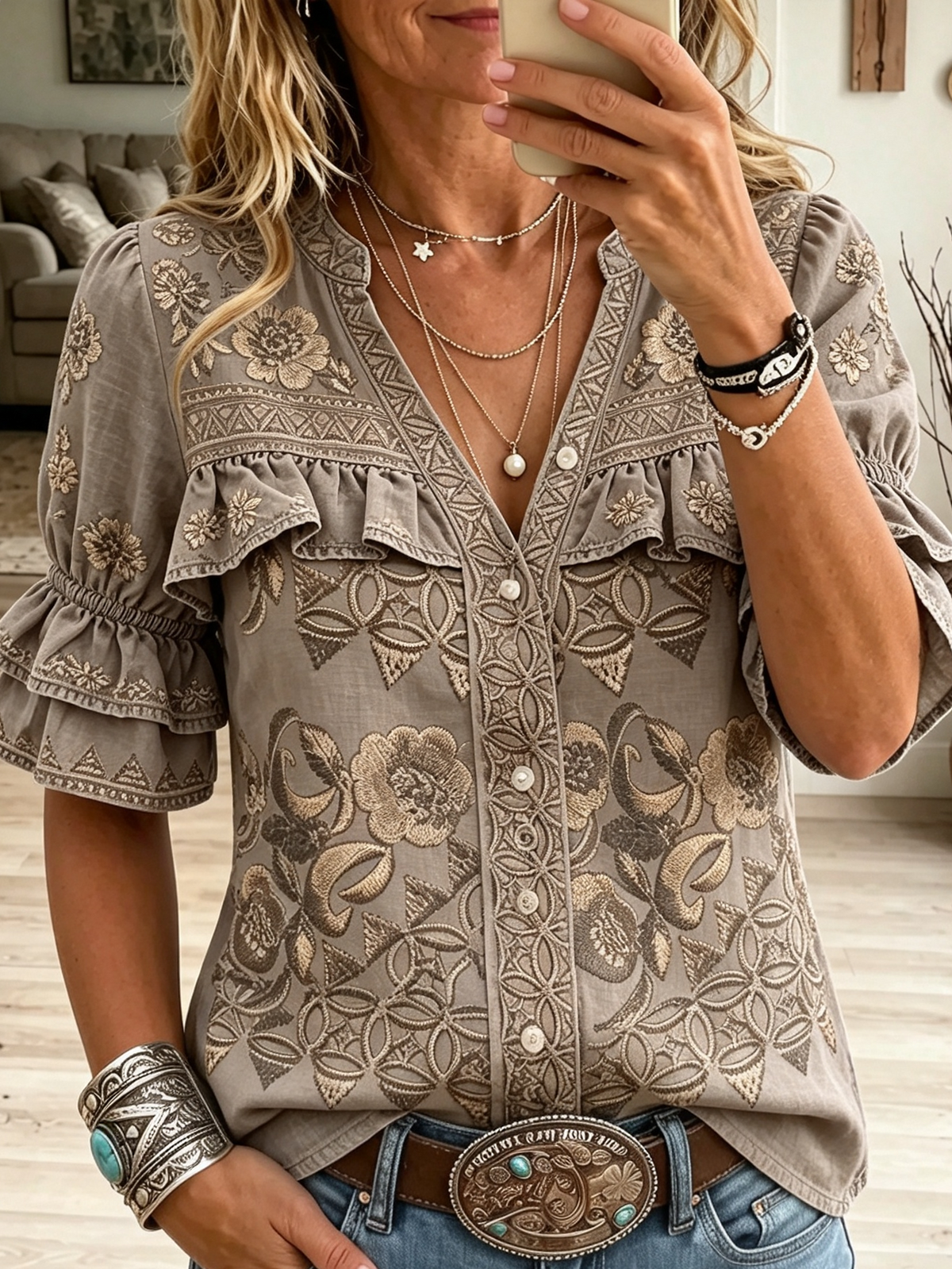 Women's Ruffle Yoke Blouse
