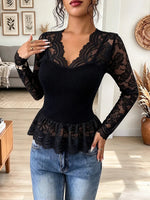 Vintage Elegant Patchwork Sheer Lace Shirt