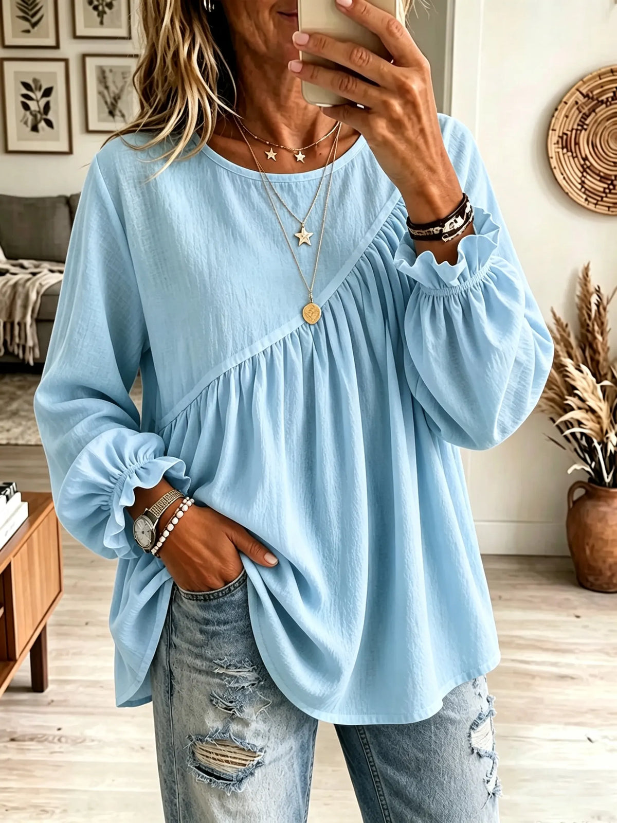 Women's Asymmetrical Gathered Peplum Blouse