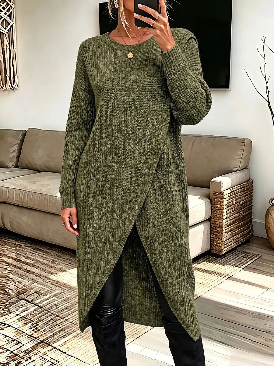 Vintage Elegant Casual Sweater Asymmetrical Dress