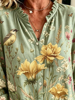 Women's Bird & Wildflower Printed Blouse