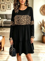 Women's Leopard Contrast Tiered Babydoll Dress