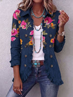 Vintage Elegant Pattern Patchwork Ruffled Jacket