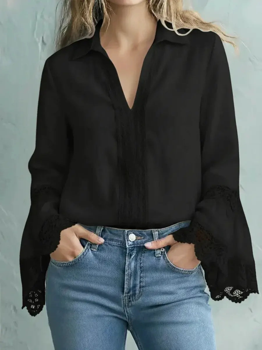 Retro Hollow Lace Art Long Sleeve Casual Stylish Cotton And Linen Shirt