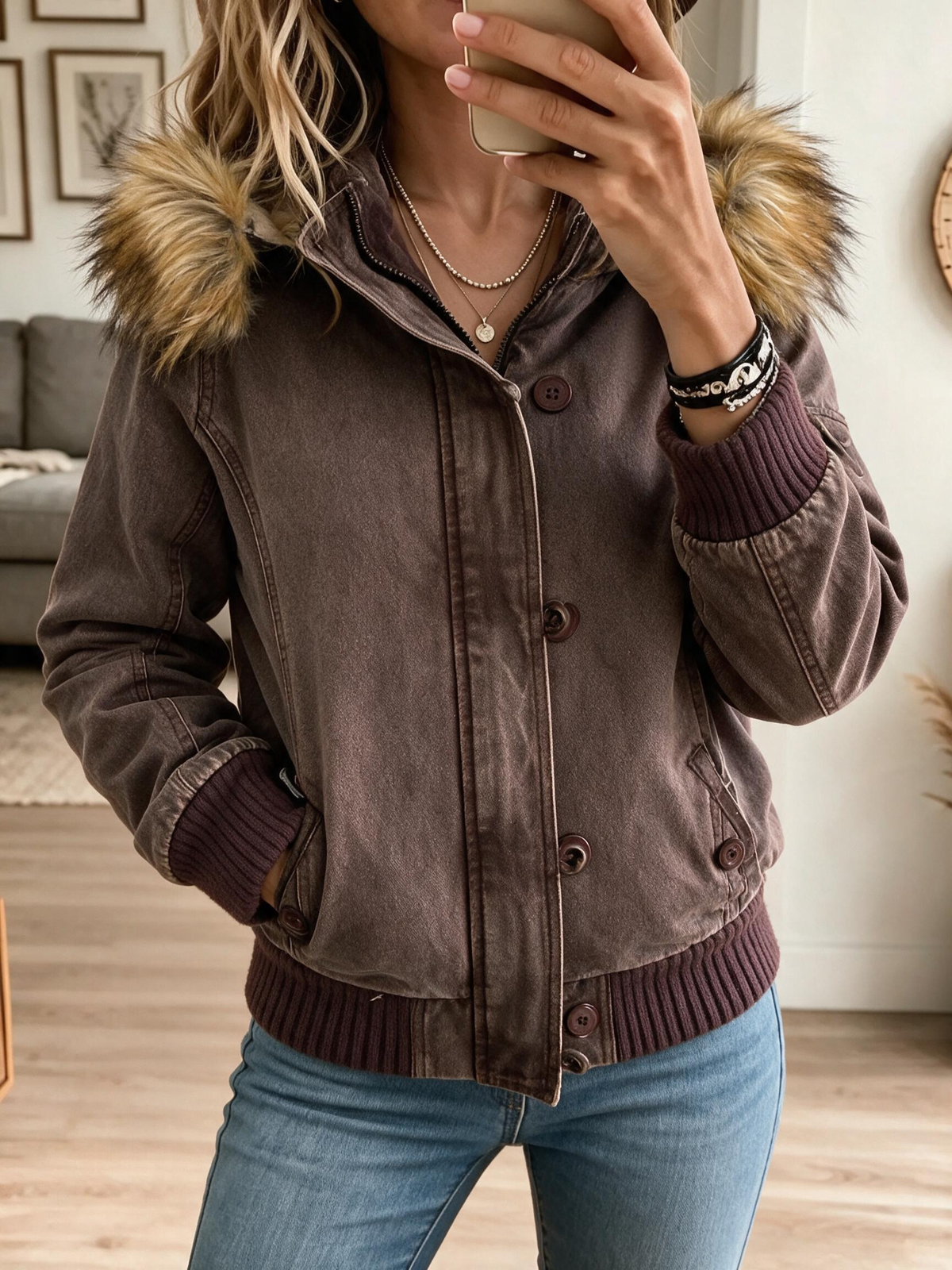 Women's Jacket with Fur Collar