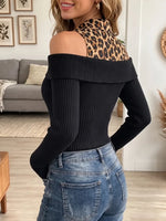 Vintage Elegant Knit Patchwork Leopard Cutout Sweater