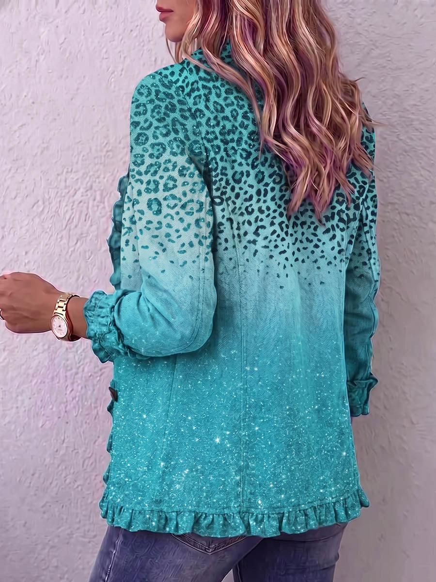 Vintage Elegant Pattern Patchwork Ruffled Jacket