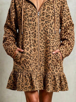 Retro Leopard Pattern Ruffle Art Casual Stylish Cotton Linen Mini Dress