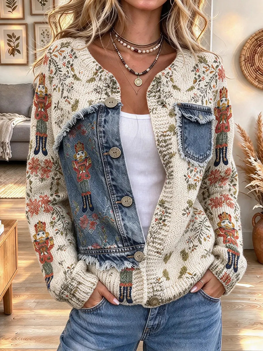 Women's Nutcracker Print Knit Cardigan