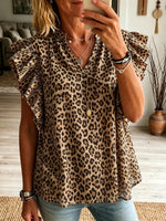 Women's Layered Ruffle Sleeve Leopard Print Blouse