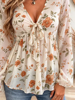 Retro Floral Pattern Art Print Casual Stylish Long Sleeve Mesh V Collar Shirt
