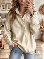Women's Half Button Stand Collar Sweatshirt